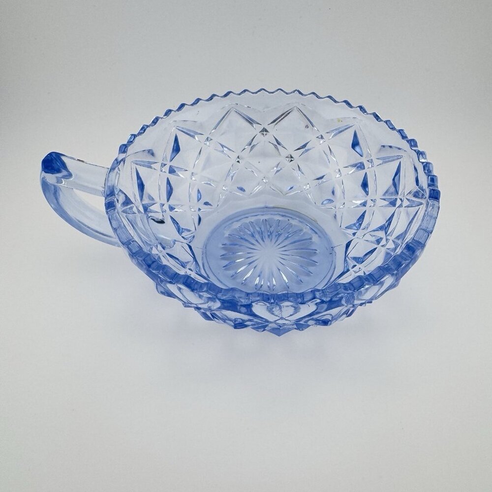 Imperial Glass Little Jewel Blue Depression Glass 4 1/2" handled bowl - Picture 2 of 9